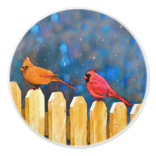 Bouton De Porte En Céramique Cardinals on the Fence Painting - Art original