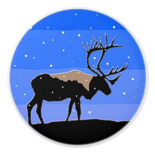 Bouton De Porte En Céramique Caribou en hiver - Art original de la faune