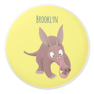 Bouton De Porte En Céramique Caricature amusante de Aardvark