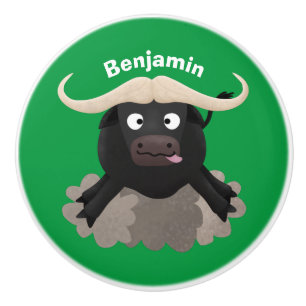 Bouton De Porte En Céramique Caricature amusante de buffle d'eau courante