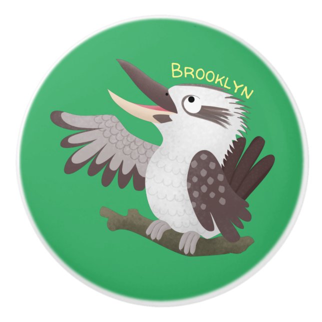 Bouton De Porte En Céramique Caricature de kookaburra drôle et drôle (Devant)