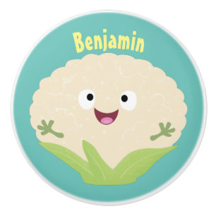 Bouton De Porte En Céramique Caricature de légume de chou-fleur joyeux