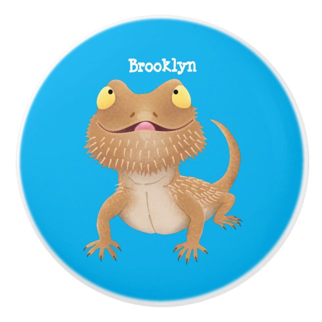 Bouton De Porte En Céramique Caricature de lézard de dragon à barbe (Devant)