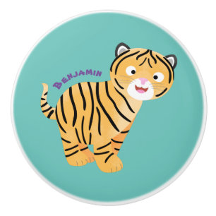 Bouton De Porte En Céramique Caricature de petit tigre joyeux