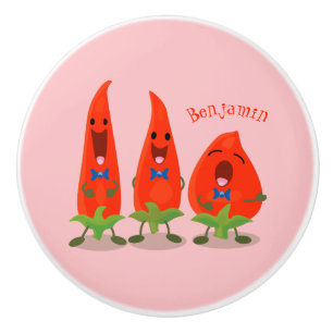 Bouton De Porte En Céramique Caricature de piments chantants mignons