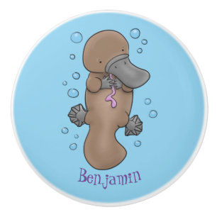 Bouton De Porte En Céramique Caricature de platypus bébé très heureuse