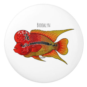Bouton De Porte En Céramique Caricature de poisson cichlide à fleur