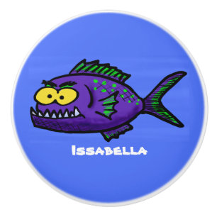 Bouton De Porte En Céramique Caricature de poisson de Piranha