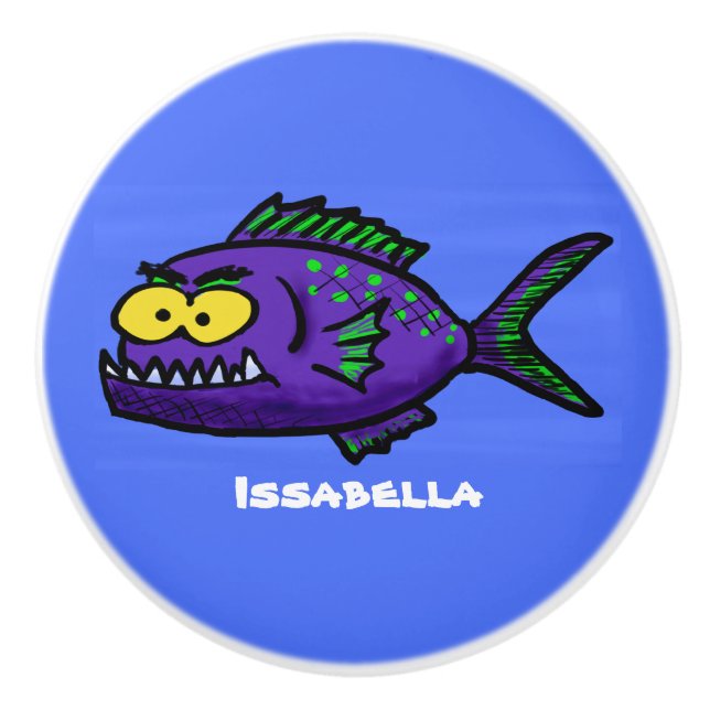 Bouton De Porte En Céramique Caricature de poisson de Piranha (Devant)