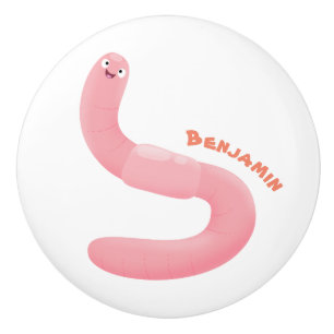 Bouton De Porte En Céramique Caricature de vers de terre rose joli