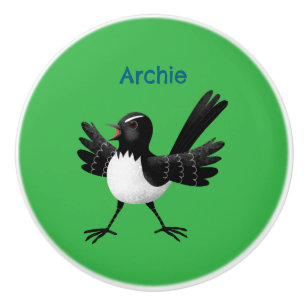 Bouton De Porte En Céramique Caricature de Willie Wagtail australienne personna