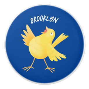 Bouton De Porte En Céramique Caricature d'oiseau canari jaune chantant mignon