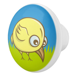 Bouton De Porte En Céramique Caricature d'oiseau jaune