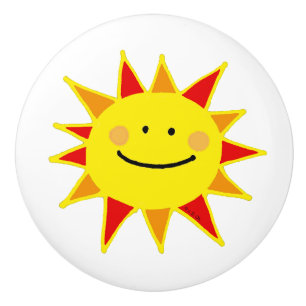 Bouton De Porte En Céramique caricature joli et joyeux du soleil