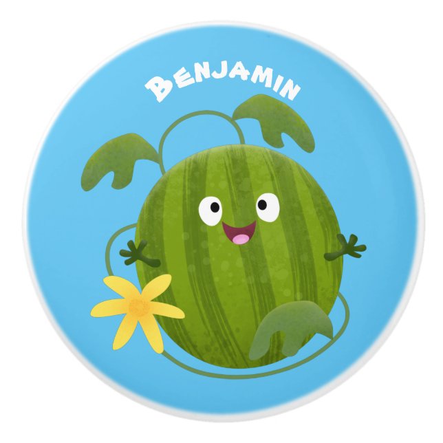 Bouton De Porte En Céramique Caricature joli et souriant de pastèque (Devant)