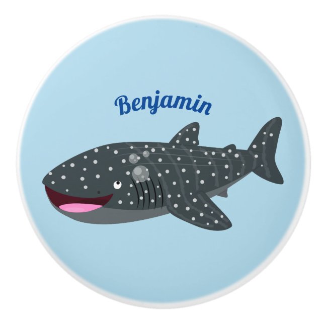 Bouton De Porte En Céramique Caricature joli requin baleine joyeux (Devant)