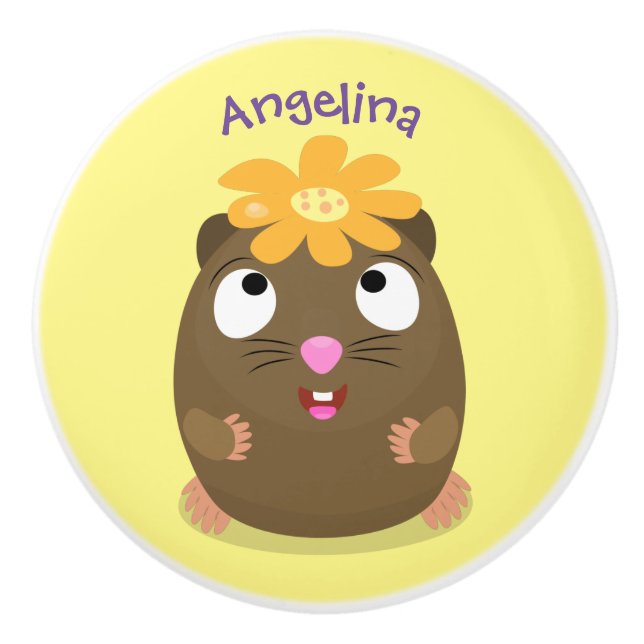 Bouton De Porte En Céramique Caricature joyeuse de cobaye mignonne (Devant)