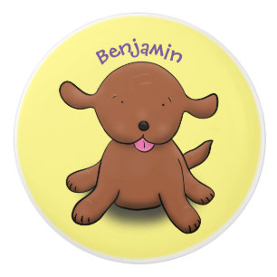 Bouton De Porte En Céramique Caricature pour chien de chiot joyeux