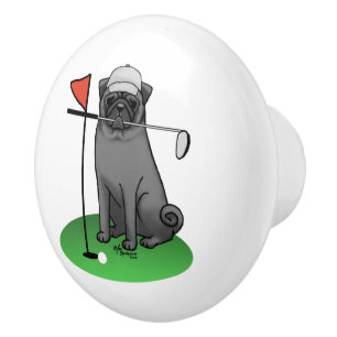 Bouton De Porte En Céramique Carlin de golf Jouer Golf (noir) mignon chien drôl