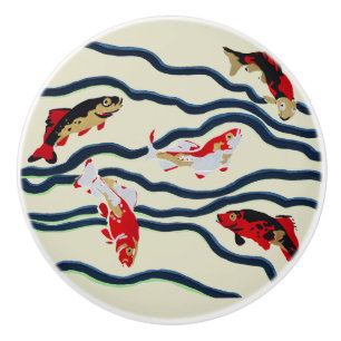 Bouton De Porte En Céramique Carpe de style Art déco coloré, décoration marine