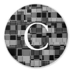 Bouton De Porte En Céramique Carré noir et gris Décor urbain