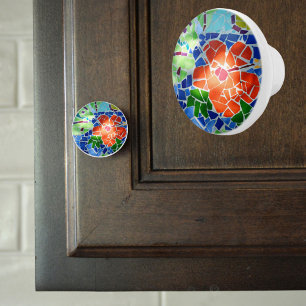 Bouton De Porte En Céramique Carreau de mosaïque coloré Étang de carpes Fleur r