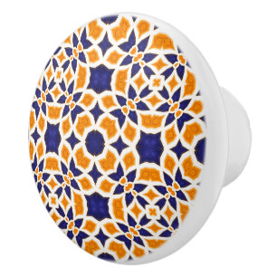 Bouton De Porte En Céramique Carreaux de style méditerranéen jaune bleu blanc