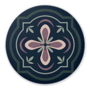 Bouton De Porte En Céramique carreaux géométriques floraux de couleur terreuse
