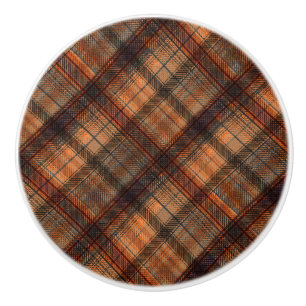 Bouton De Porte En Céramique Carreaux tartan écossais marron orange noir classi