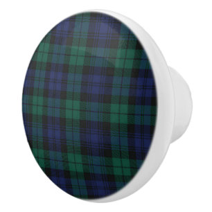 Bouton De Porte En Céramique Carreaux Tartan Vert Rustique Classique