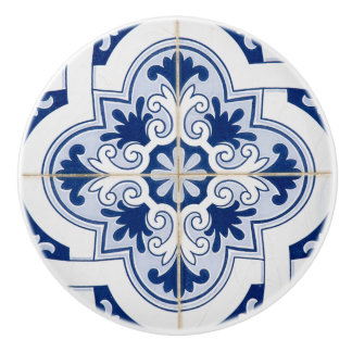 Bouton De Porte En Céramique Carrelage bleu et blanc méditerranéen élégant