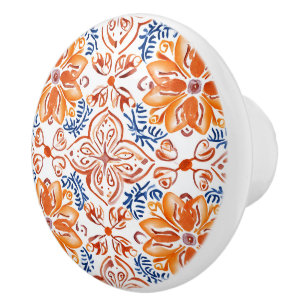 Bouton De Porte En Céramique Carrelage italien bleu et blanc