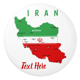 Bouton De Porte En Céramique Carte de l'Iran avec drapeau et emblème