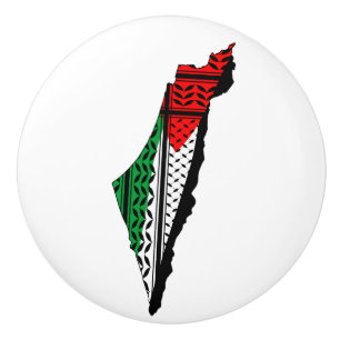 Bouton De Porte En Céramique Carte de Palestine avec drapeau et Motif Keffiyeg
