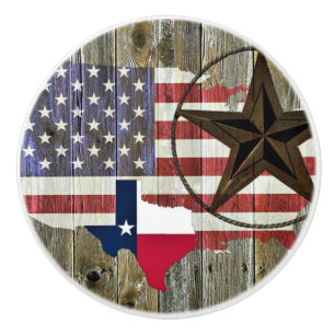 Bouton De Porte En Céramique Carte du drapeau de l'État de Texas Lone Star