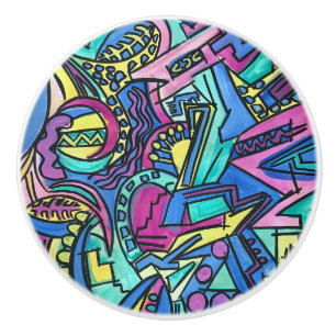 Bouton De Porte En Céramique Casa Mia-Art Abstrait Peint à la Main
