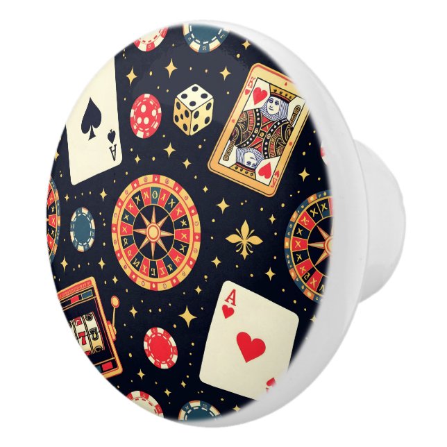 Bouton De Porte En Céramique Casino pattern theme on black (Droite)