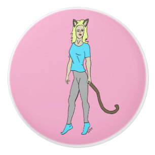 Bouton De Porte En Céramique catgirl