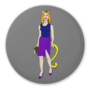 Bouton De Porte En Céramique catgirl