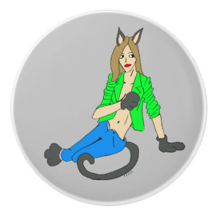 Bouton De Porte En Céramique catgirl
