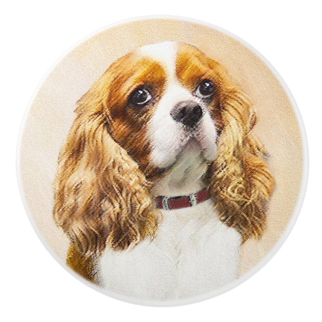 Bouton De Porte En Céramique Cavalier King Charles Spaniel Peinture originale (Devant)