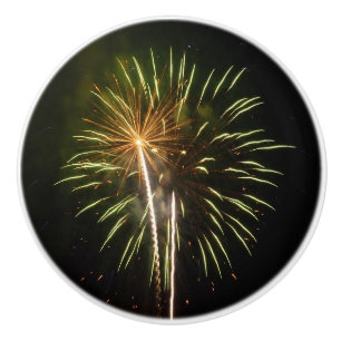 Bouton De Porte En Céramique Célébration de vacances de feux d'artifice verts e