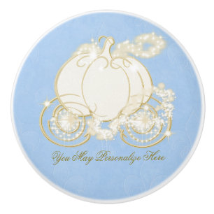 Bouton De Porte En Céramique Cendrillon Carrosse Citrouille Or Princesse Bleue