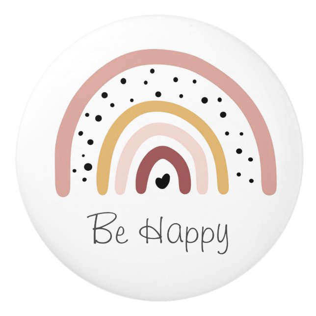 Bouton De Porte En Céramique Ceramic Cupboard Knob - Rainbow Be Happy Pink (Devant)