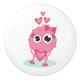Bouton De Porte En Céramique Ceramic Knob/Cute Monster avec Coeurs