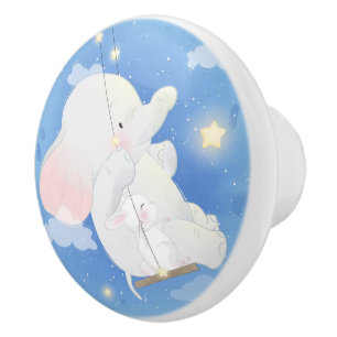 Bouton De Porte En Céramique Ceramic Knob Elephant and Mouse Swinning