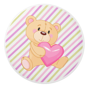 Bouton De Porte En Céramique Ceramic Knob/Ours et rayures avec coeur