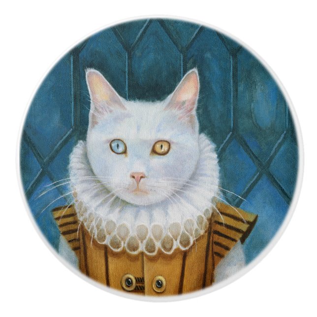 Bouton De Porte En Céramique Ceramic Knob "Renaissance Cat" (Devant)