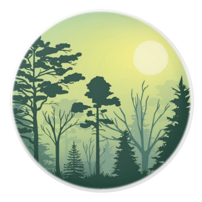 Bouton De Porte En Céramique Ceramic Knots - Green Forest Silhouette (Devant)