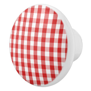 Bouton De Porte En Céramique Céramique Armoire Knob-Red Plaid